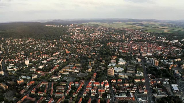 Drone shot of the student town goettingen at sunset