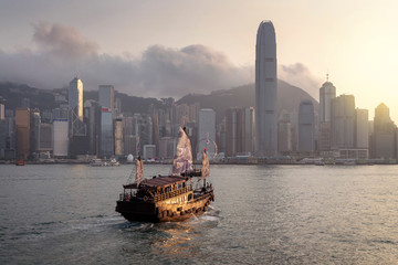 Hong Kong harbour near sunset.