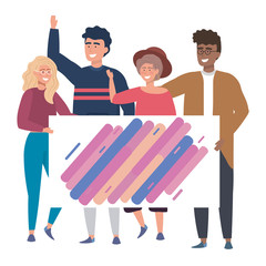 Woman and man avatars with a painting design