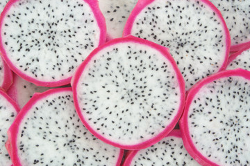 Fresh white dragon fruit  background. Pitaya fruit.