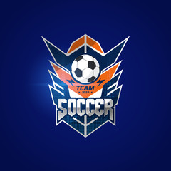 Soccer Football Badge Logo Design Templates | Sport Team Identity Vector Illustrations isolated on blue Background