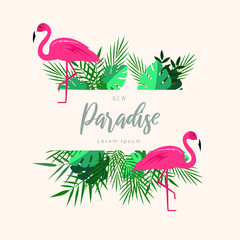 Tropical summer background with Pink Flamingo
