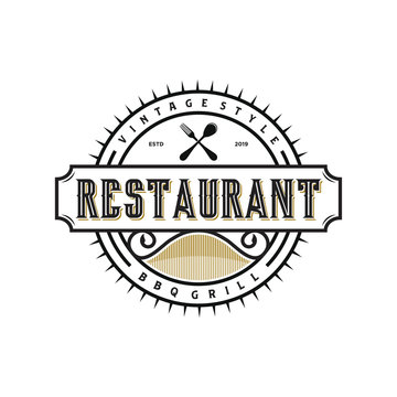 Food drink logo restaurant vintage badge emblem design, simple minimalist label product.