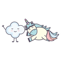 cute adorable unicorn and cloud kawaii fairy characters