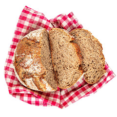 Sliced bread isolated on a white background. Bread cut in a slices. Flat lay. Food concept..