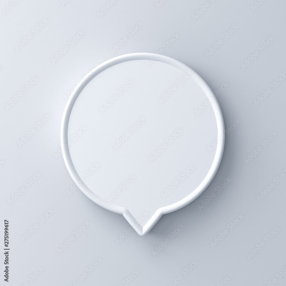 Aufkleber blank white round speech bubble pin isolated on white wall background with shadow 3d rendering