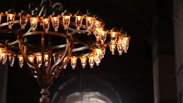 Gorgeous glass lamp in church building