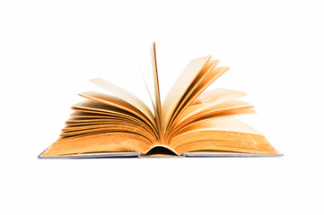 Old opened book with  isolated white background
