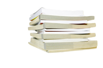 Books stacked on the table with white background