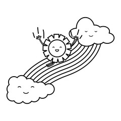 cute sun and clouds with rainbow kawaii characters