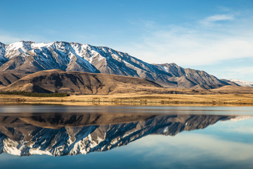 Lake Mountain Reflection Landscape, New Zealand travel destination , blue sky sunny day in nature