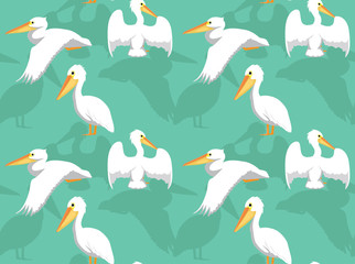 White Pelican Cartoon Seamless Wallpaper