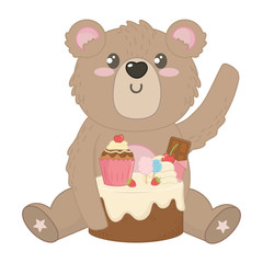 Isolated bear cartoon with sweet food design