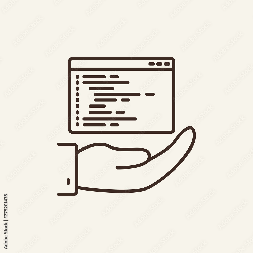 Poster computer code on hand line icon
