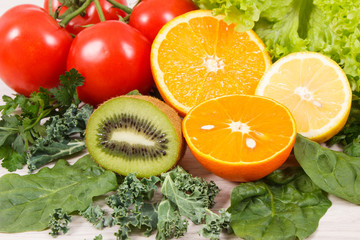 Fresh fruits and vegetables. Healthy nutrition, slimming and dieting concept