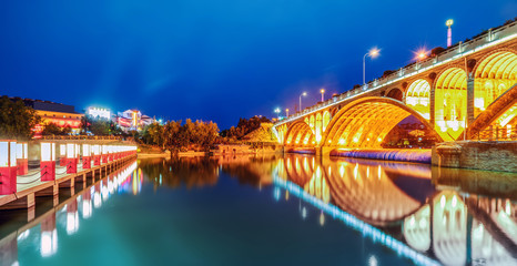 Nightscape of Qingzhou Ancient City, Shandong Province, China..