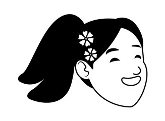 girl face avatar cartoon character in black and white