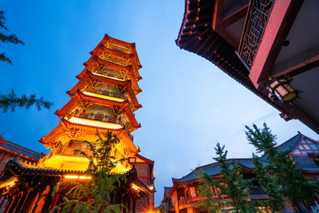 Nightscape of Qingzhou Ancient City, Shandong Province, China..