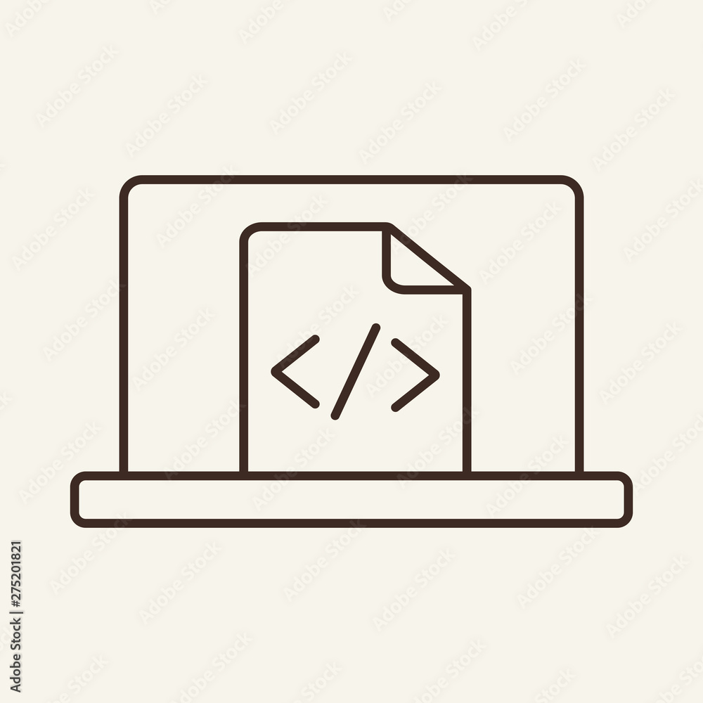 Poster programming on laptop line icon