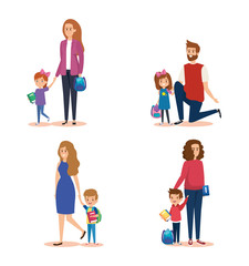 set of mothers and fathers with girls and boys students