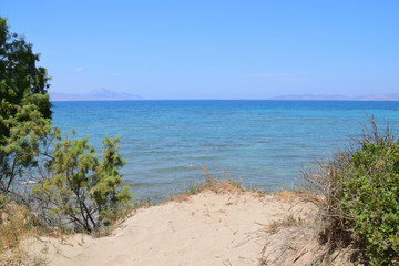 Beach and sea on the island Kos in Greece