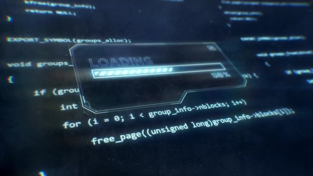 Computer Code Displayed on Sci-Fi Screen as Loading Message is Displayed
