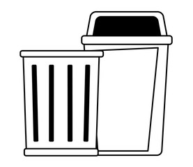 trash garbage can icon cartoon in black and white