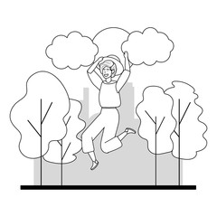 Woman jumping in the park design