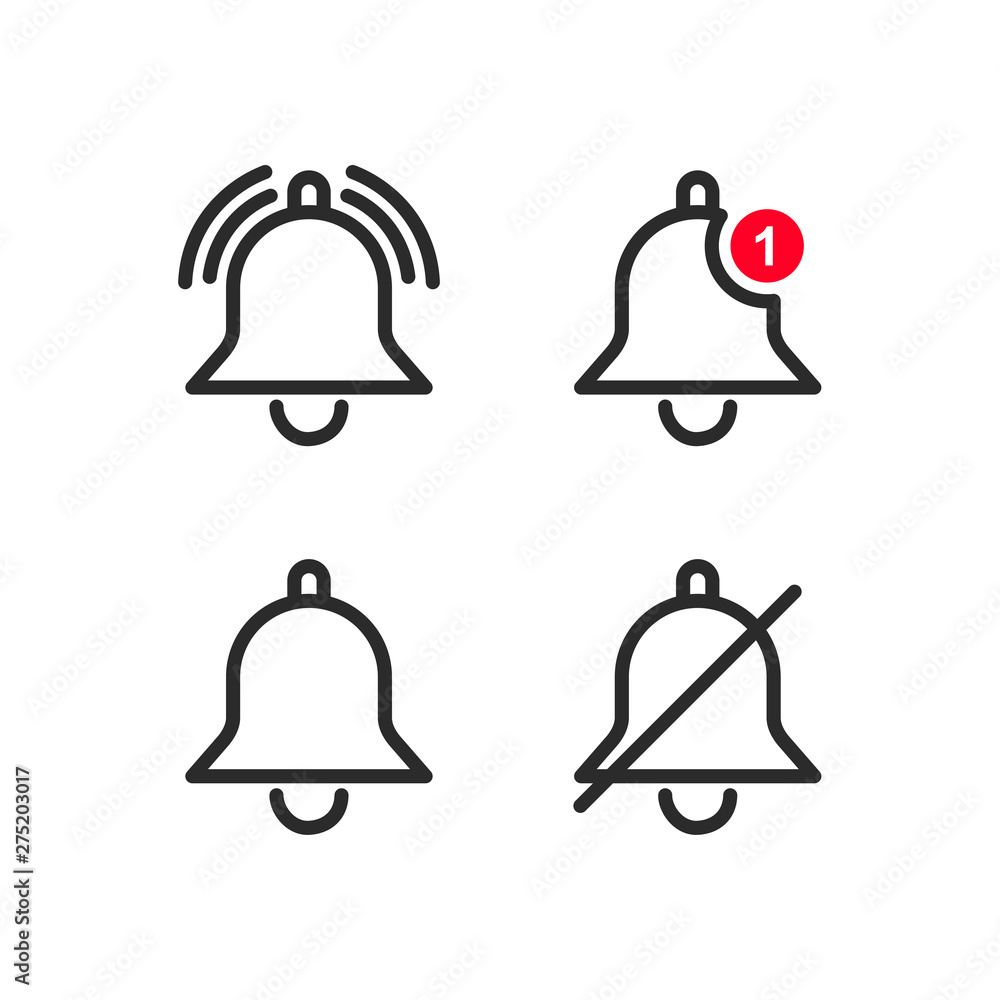 Poster Message notification bell icon set template black color editable. notification symbol pack vector sign isolated on white background. Simple logo vector illustration for graphic and web design.