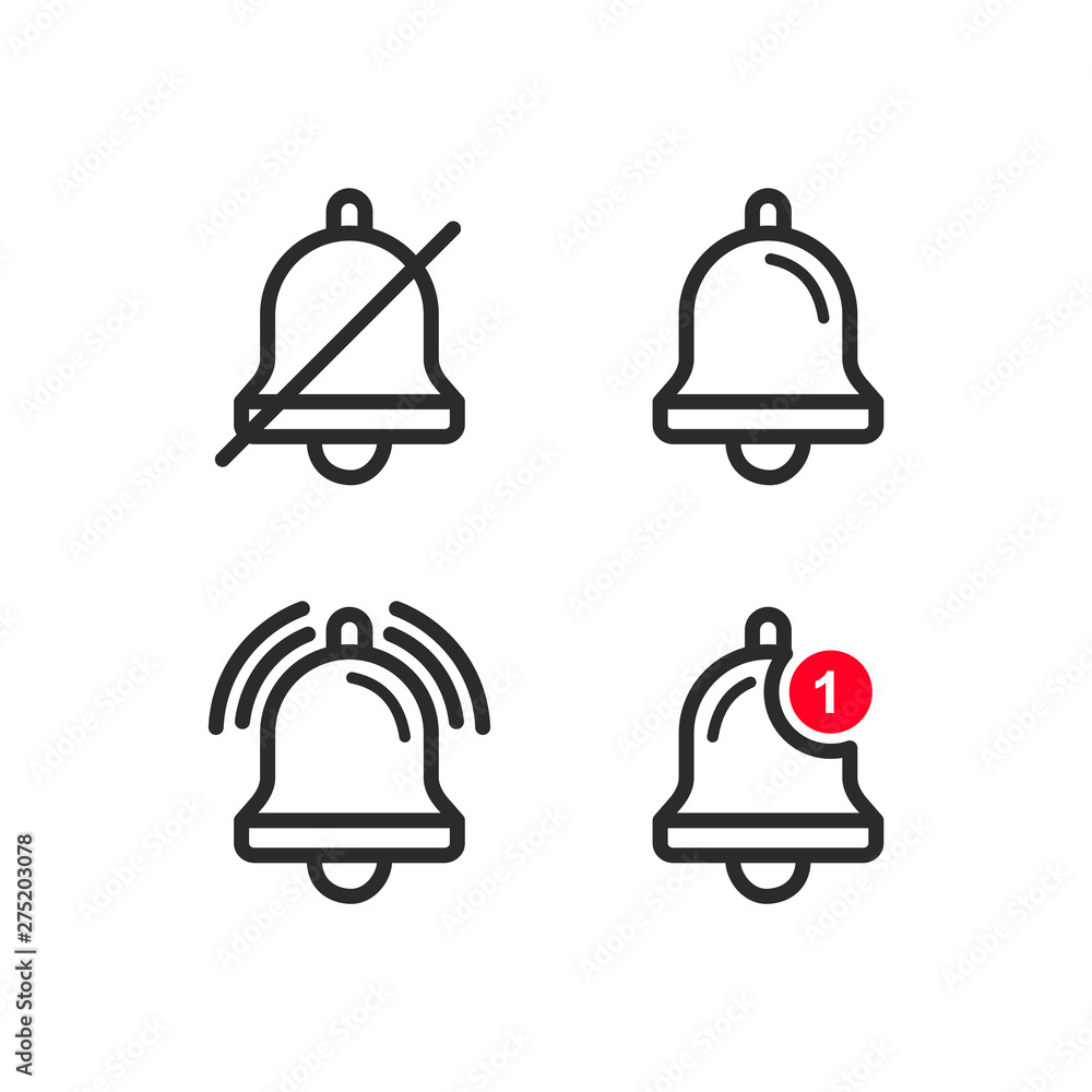 Poster Message notification bell icon set template black color editable. notification symbol pack vector sign isolated on white background. Simple logo vector illustration for graphic and web design.