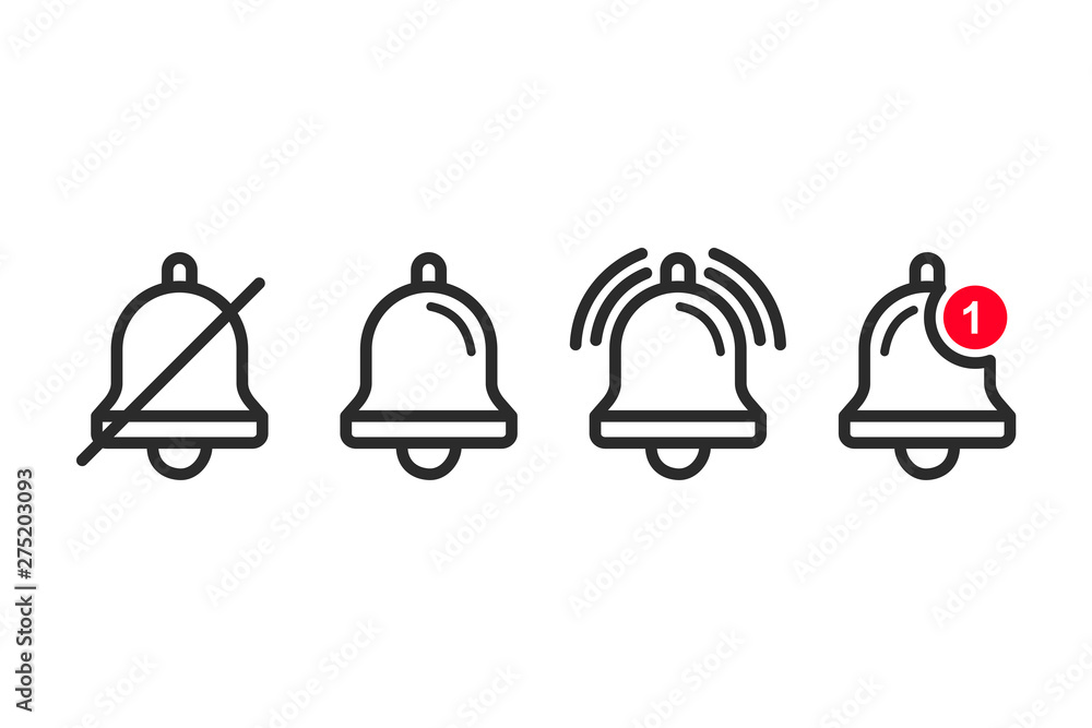 Poster Message notification bell icon set template black color editable. notification symbol pack vector sign isolated on white background. Simple logo vector illustration for graphic and web design.