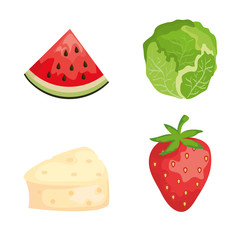 set of watermelon with lettuce and cheese with strawberry