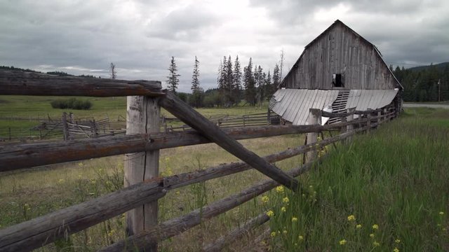 Weathered Ranch Barn Nicola Valley British Columbia 4K UHD. An old, weathered barn in the Nicola Valley, British Columbia, Canada. 4K UHD. 