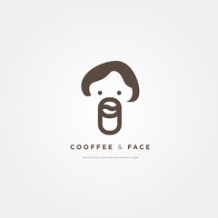 Vector coffee shop logo with face icon illustration. For banner, menu, café and restaurant