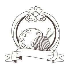 Paint palette and yarn of tailor shop design