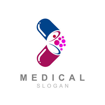 Vettoriale Stock drug logo, capsule symbol and medical logo template |  Adobe Stock