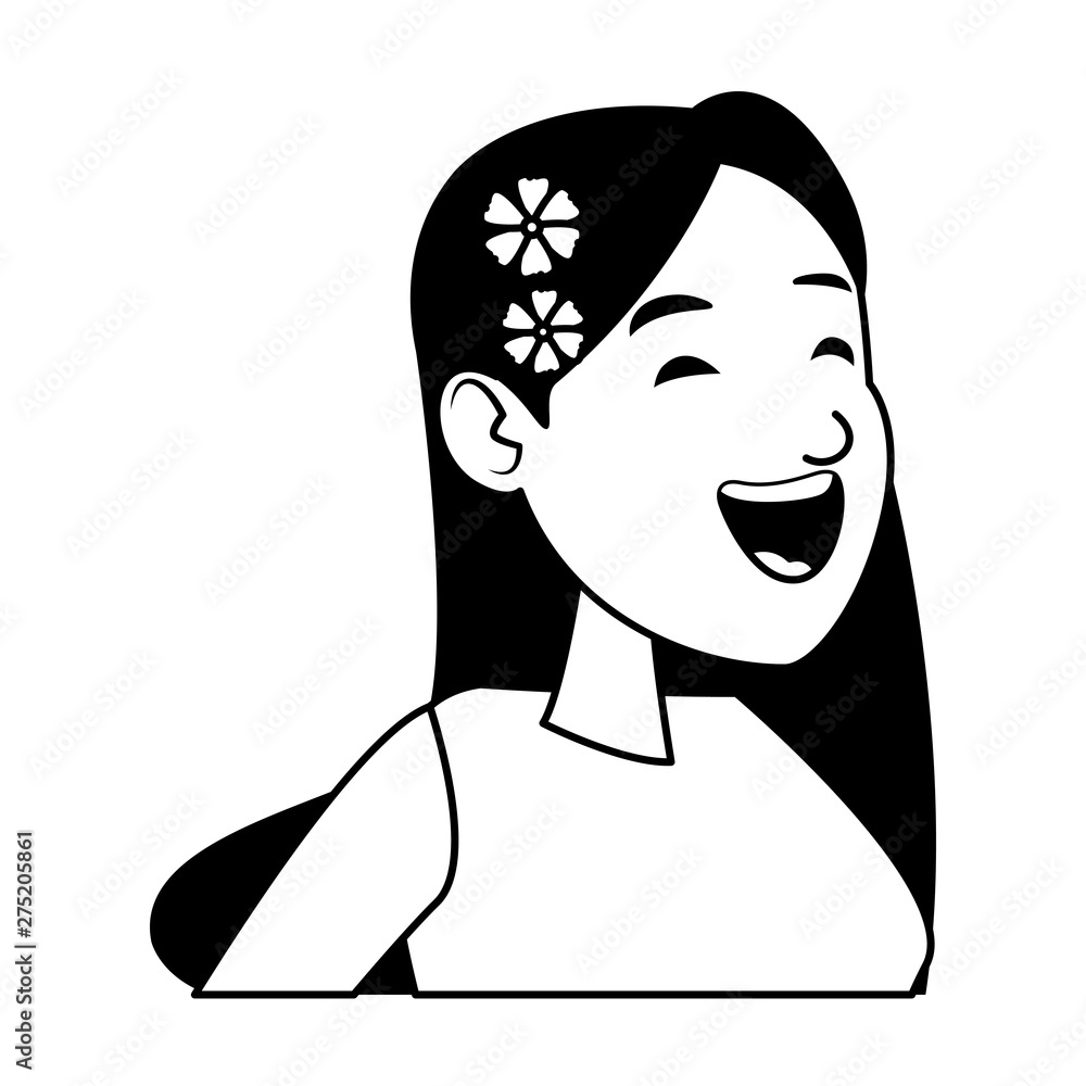 Poster girl face avatar cartoon character in black and white