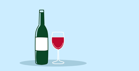 glass and bottle of red wine alcohol concept sketch doodle hand drawn horizontal