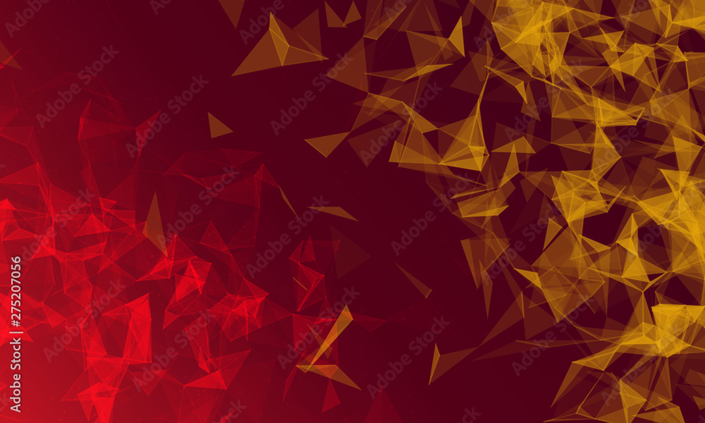 Poster low polygon geometrical background with moving lines and dots.