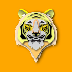 Head of the TIGER, symbol of thePOWER . Paper cut out style, vector illustration - Vector