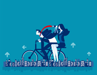 Office people riding bicycle healthy lifestyle. Concept business vector illustration, City building, Architecture, Cycling.
