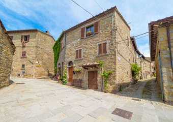 Fototapeta premium Cortona (Italy) - The awesome historical center of the medieval and renaissance city on the hill, Tuscany region, province of Arezzo, during the spring