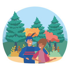 Couple of woman and man in the park design