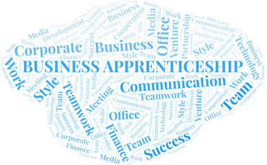 Business Apprenticeship word cloud. Collage made with text only.