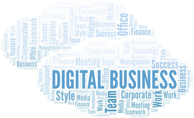 Digital Business word cloud. Collage made with text only.