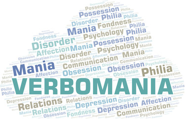 Obraz premium Verbomania word cloud. Type of mania, made with text only.