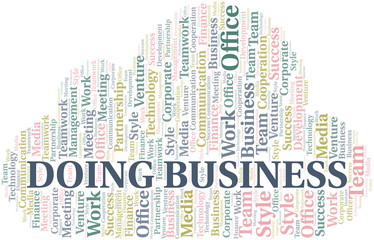 Doing Business word cloud. Collage made with text only.