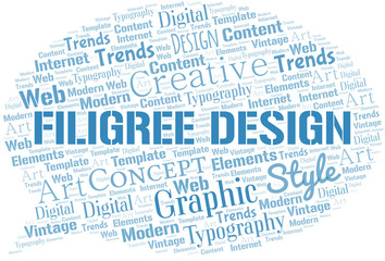 Filigree Design word cloud. Wordcloud made with text only.