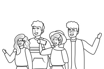 Woman and man avatars with smartphone design