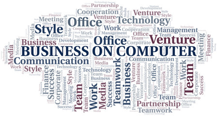 Obraz premium Business On Computer word cloud. Collage made with text only.
